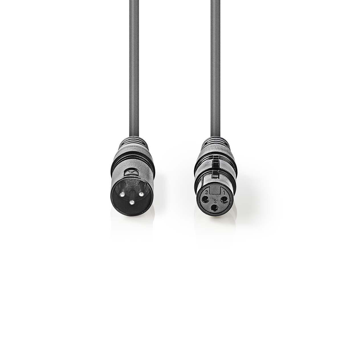 Digital DMX Cable 110 Ohm Male to 3 Pin XLR - Female to 3 Pin XLR 5m Gray ND2227 Nedis]