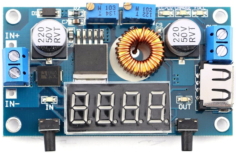 Voltage regulator from 5-36V to 1.25-32V DC with display and USB WB354 