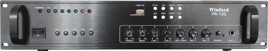 Amplificatore audio USB/SD 5 canali 70V/100V/8 Ohm 120W PA-120 PA-120 