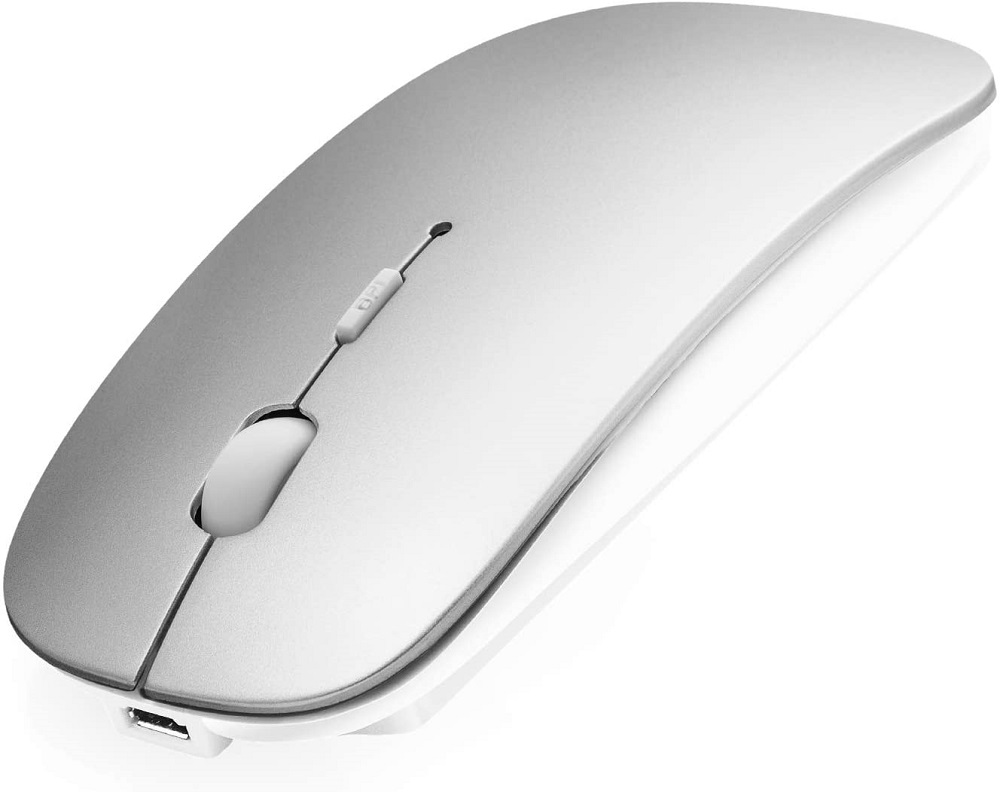 Mouse wireless grigio con batteria ricaricabile incorporata