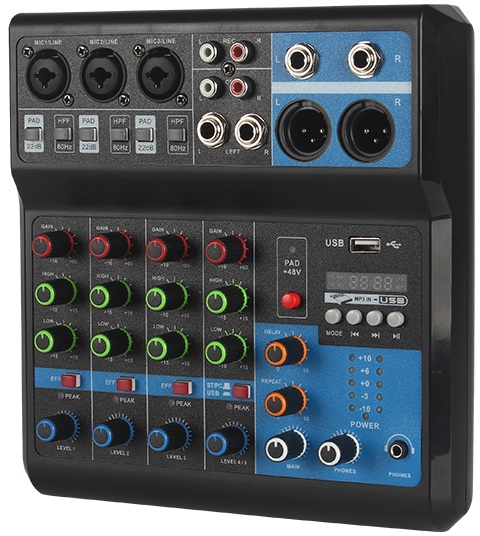 Mixer professionale 5 canali ingressi Bluetooth/USB/Stereo RCA con alimentazione  phantom 48V SP695 