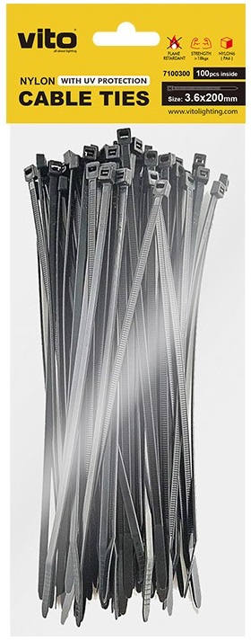 Fascette fermacavi autobloccanti nere 3.6X200mm - 100 pezzi EL3015 Vito