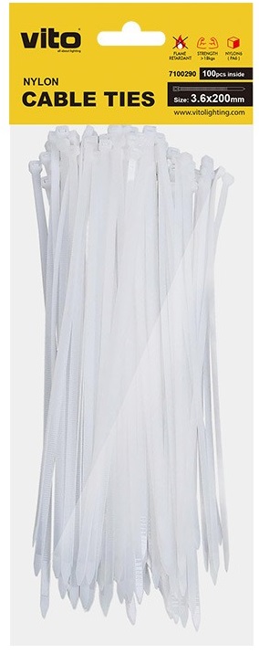 Fascette fermacavi autobloccanti bianche 3.6X200mm - 100 pezzi EL3025 Vito