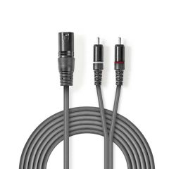 Cavo Audio XLR Maschio a 3 Pin XLR-2x Maschio RCA 1.5m Grigio ND4554 Nedis