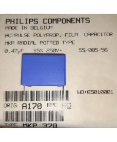 Condenseur en polypropylène 0,47 uF 250Vca - Emballage en 5 pièces NOS180013 