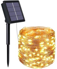 LED strip warm light in copper wire 10m 100 leds with solar panel WB328 