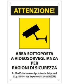 Cartello segnaletico area videosorvegliata 20x30cm WB1919 
