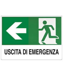 Cartello segnaletico uscita di emergenza con freccia a sinistra 30x20cm WB1927 