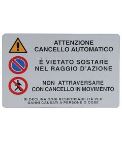 Cartello segnaletico per cancello automatico 30x20cm WB1884 