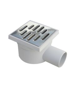 Chiusino orientabile sifonato ribassato 10x10cm in PP con scarico laterale 50mm e griglia in acciaio INOX  E9193 Airgama