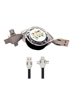 Câble USB rétractable 3 en 1 - 1 mètre - noir K458 
