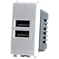 Double USB socket power supply 5V 2A 4.5x2x4.5cm White compatible Vimar Plana EL1982 