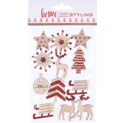 12 Stickers in wood and red glitter KP2110 