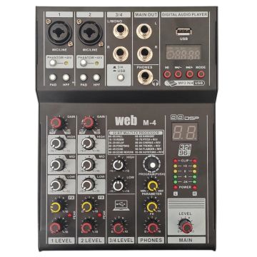Mixer audio 4 canali WEB M-4 con USB MP3 Bluetooth e 99 effetti DSP SP677