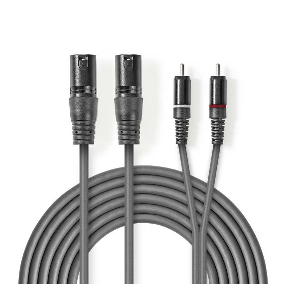 Cavo Audio XLR 2x Maschio a 3 Pin XLR 2x Maschio RCA 3m Grigio ND3270 Nedis