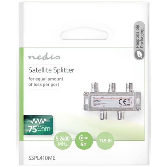 Splitter Satellitare 5-2400 MHz 11.5 dB IN:1/ OUT: 4  75 Ohm ND7040 Nedis