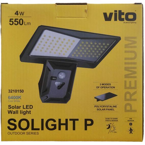 4W 550Lm 6400K IP44 Outdoor Solar Lamp with PIR and Twilight Sensor EL243 Vito