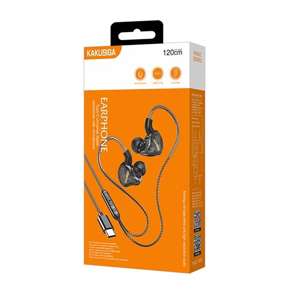 Cuffie auricolari con microfono 1,2m Type-c nere KSC-1300 F4315 Kakusiga