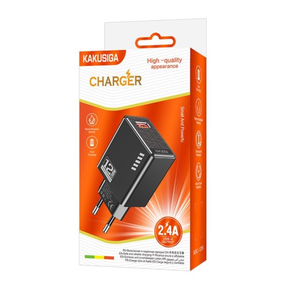 Single-port USB-A charger 5V/2.4A 12W (EU) Black KSC-1235 F4160 Kakusiga