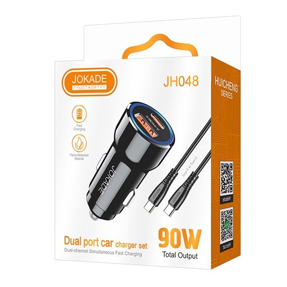 Alimentatore caricabatterie da auto USB/Type-c con cavo Type-C 90W 20V/3A nero JH048 F4240 Jokade