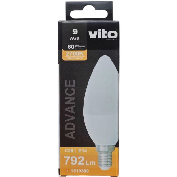 Lampadina LED C38 9W E14 792lm luce calda 2700k EL374 Vito