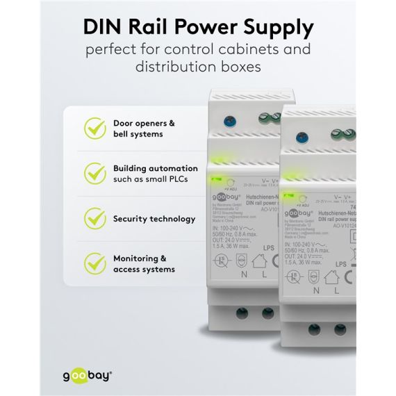 Alimentatore per guida DIN 24VCC 1,5A 36W F1688 Goobay