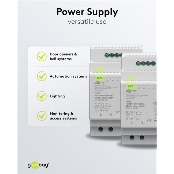 Alimentatore per guida DIN 12VCC 4,5A 44W F1522 Goobay