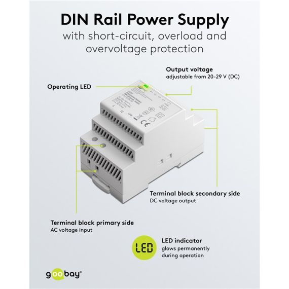 Alimentatore per guida DIN 24VCC 2,5A 60W F1010 Goobay