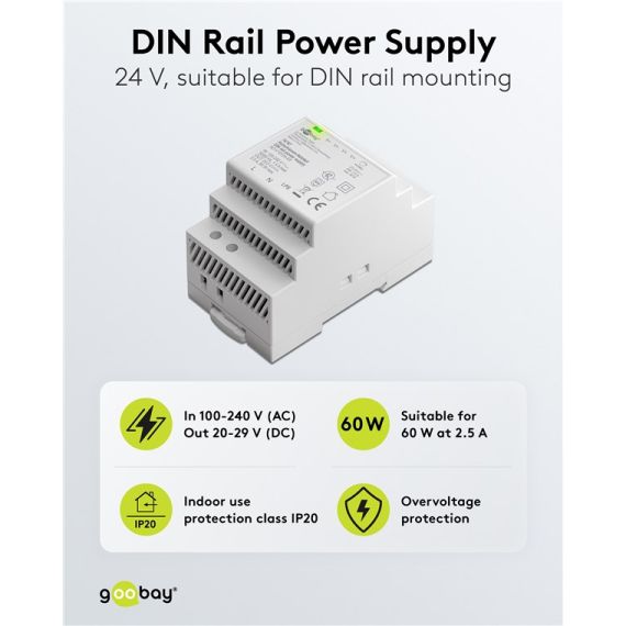 Alimentatore per guida DIN 24VCC 2,5A 60W F1010 Goobay