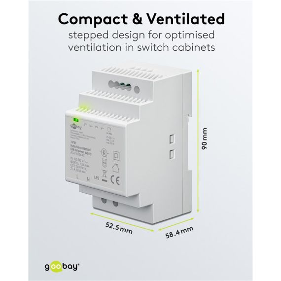 Alimentatore per guida DIN 24VCC 2,5A 60W F1010 Goobay