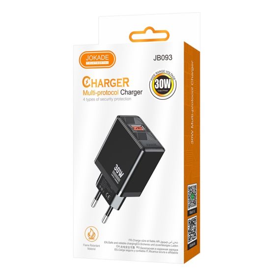 Caricatore USB-A 30W ricarica rapida nero JB093 F4730 Jokade