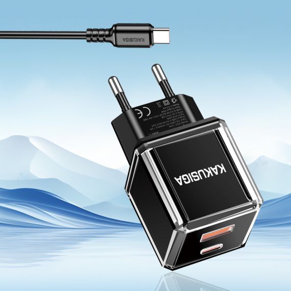 Set caricatore USB-C PD 20W nero con cavo Type-C to Type-C KSC-1251 F4615 Kakusiga