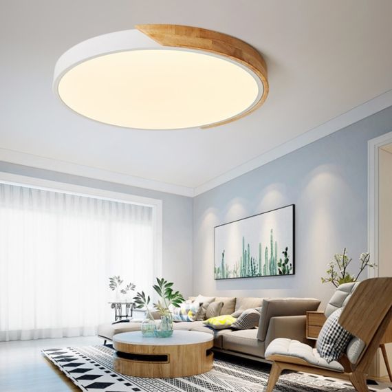 Plafoniera LED rotonda da soffitto effetto legno 40 cm bianca 24W 3CCT E9203 